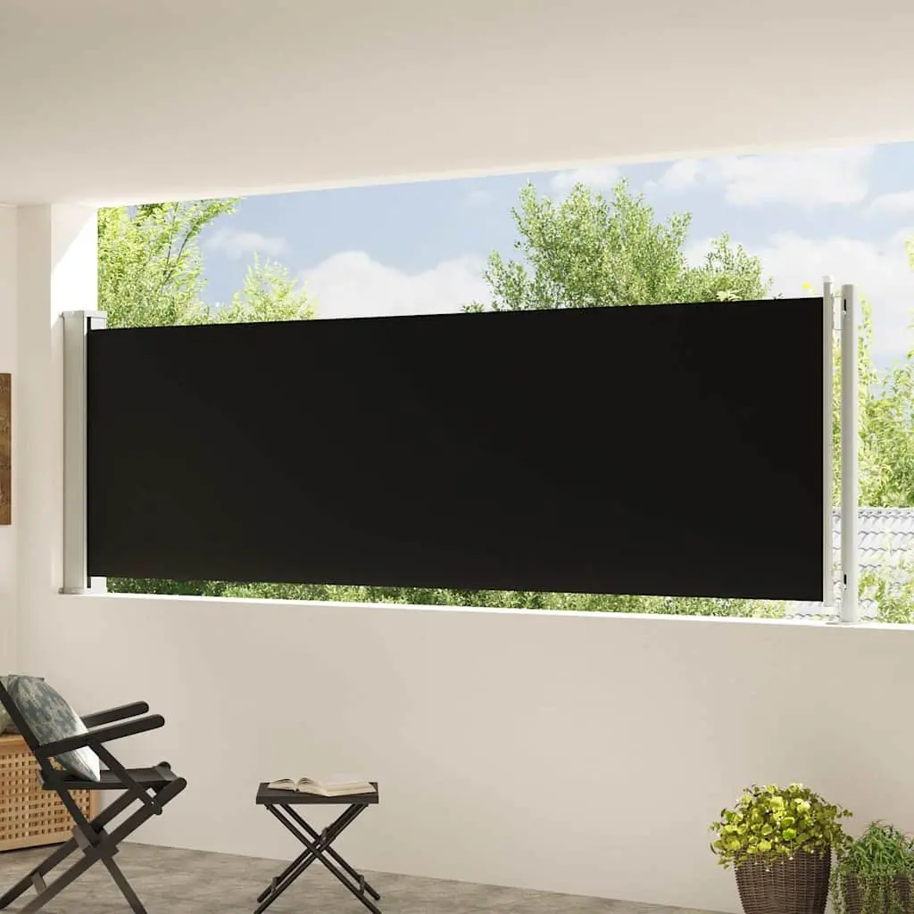 Patio Retractable Side Awning Black 117x600cm Screen Privacy Shade Outdoor Garden