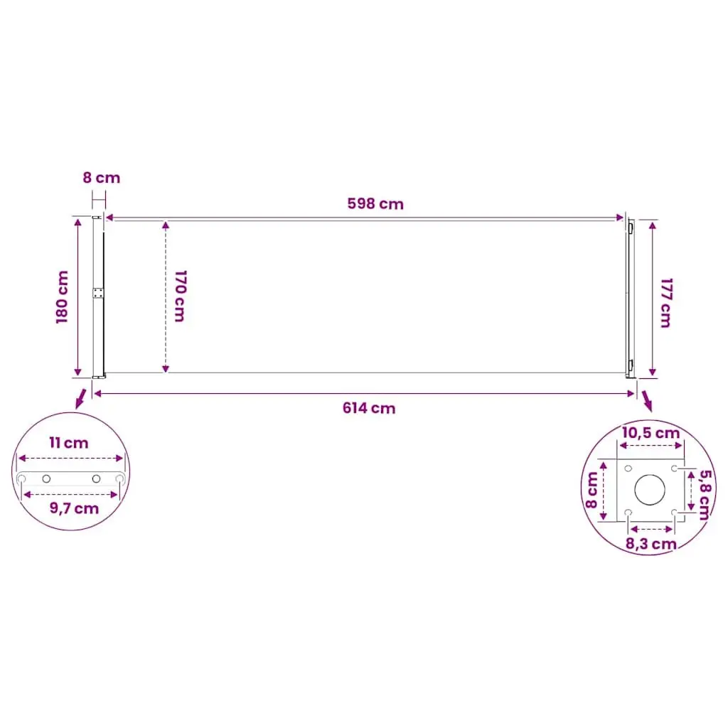 Retractable Side Awning Cream 180x600cm Outdoor Garden Shade Screen