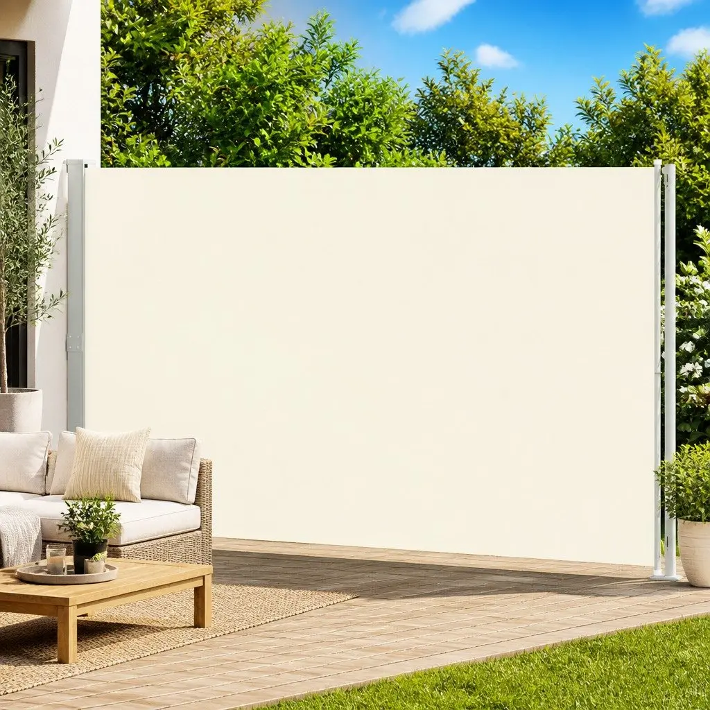 Patio Retractable Side Awning 220x600 cm Outdoor Privacy Screen Sunshade Cream