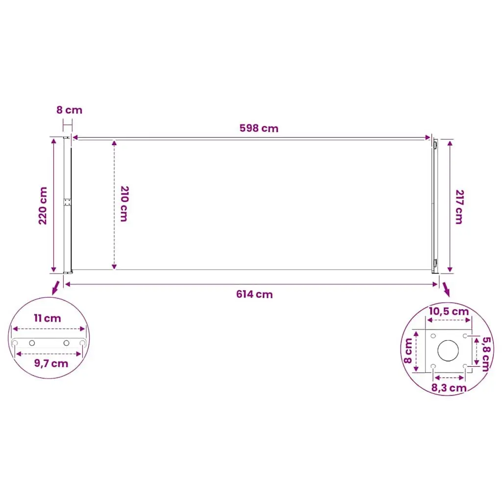 Patio Retractable Side Awning 220x600 cm Outdoor Privacy Screen Sunshade Cream