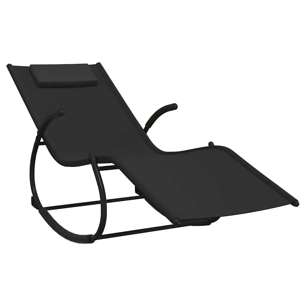 Rocking Sun Lounger Black Steel Frame Textilene Mesh Outdoor Garden