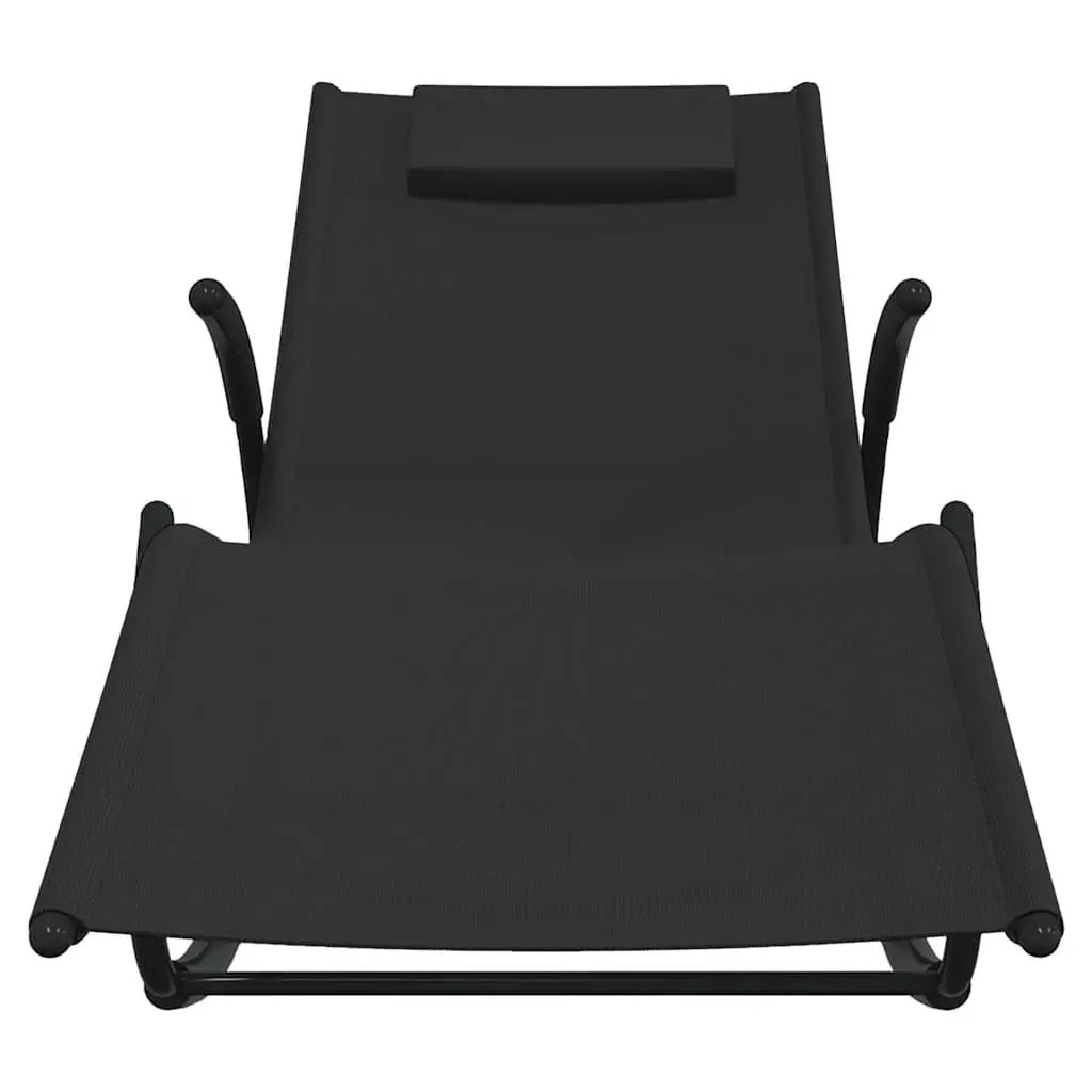 Rocking Sun Lounger Black Steel Frame Textilene Mesh Outdoor Garden