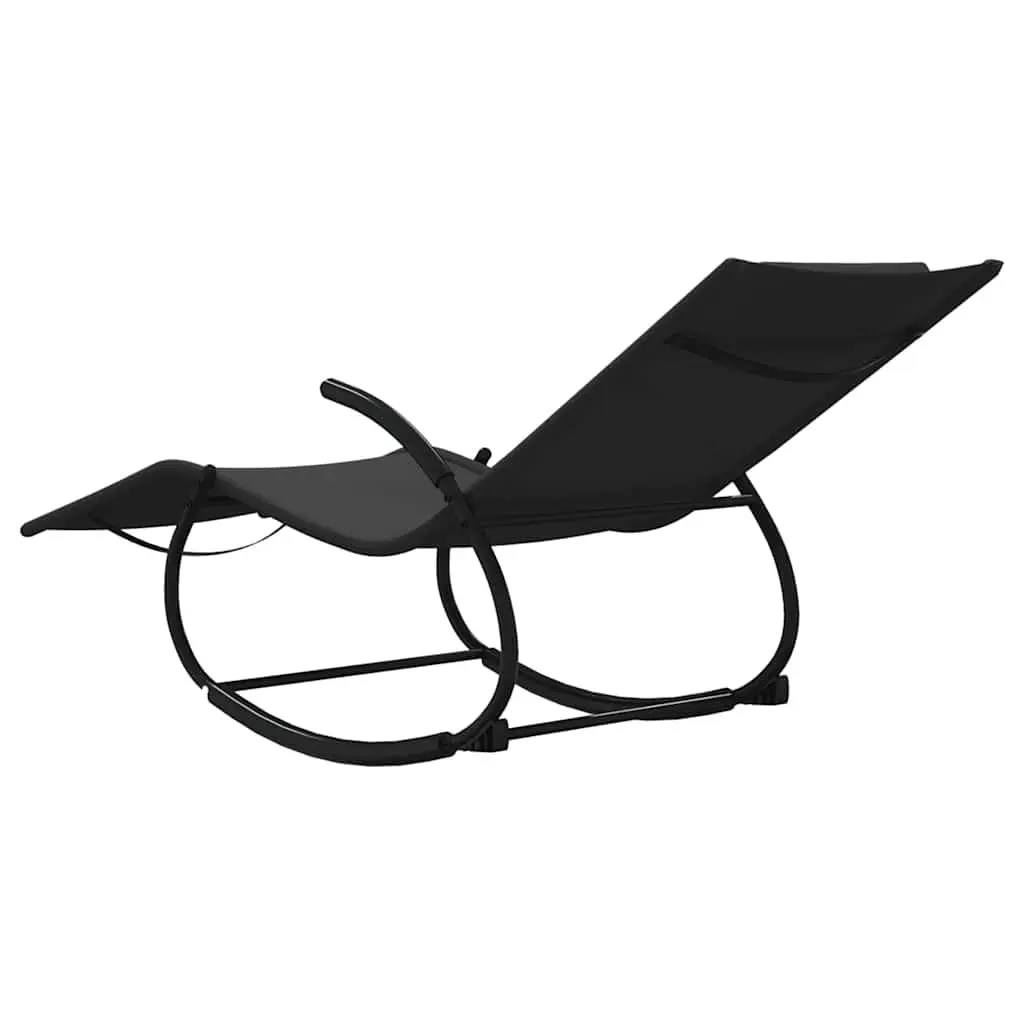 Rocking Sun Lounger Black Steel Frame Textilene Mesh Outdoor Garden