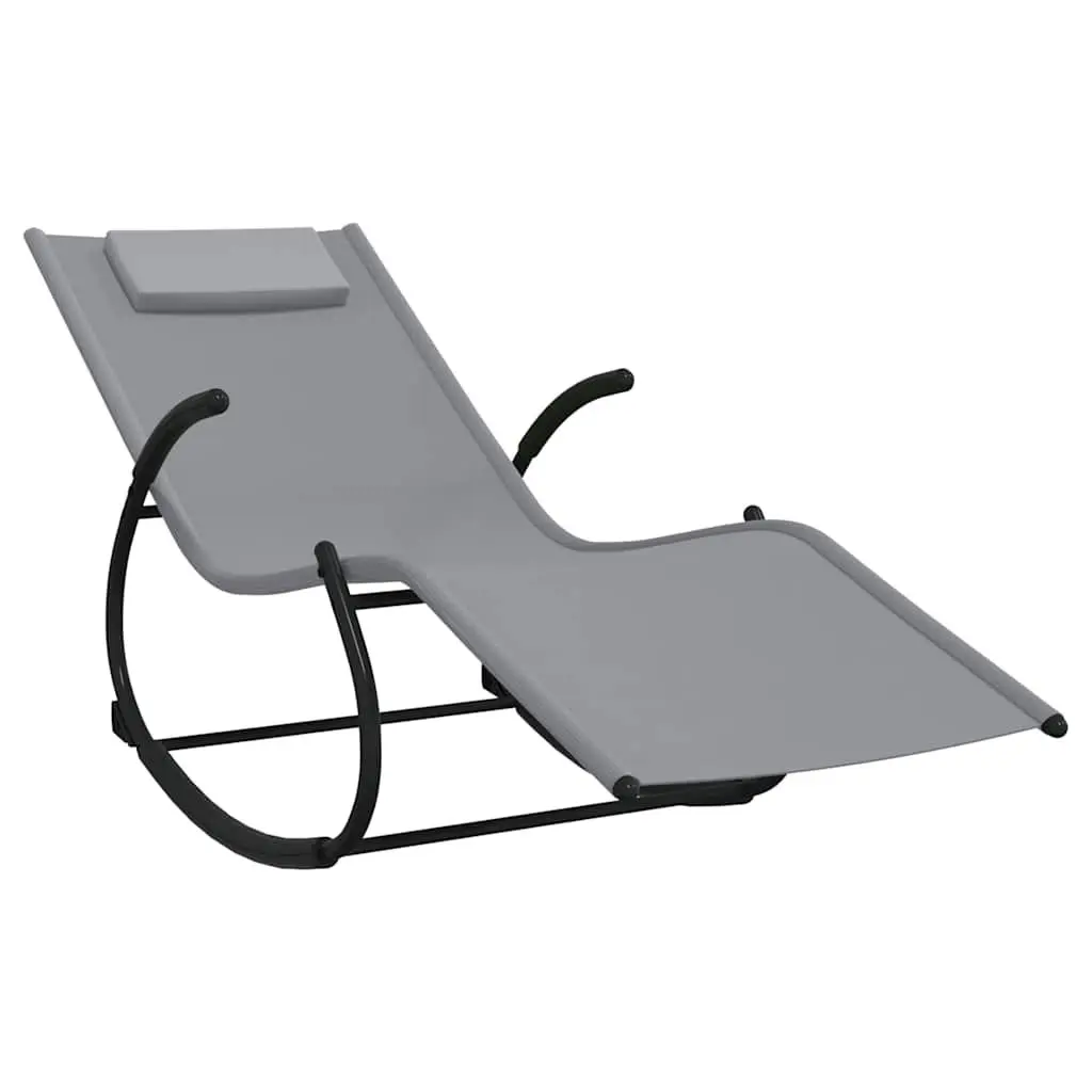 Rocking Sun Lounger Grey Ergonomic Reclined Textilene Mesh Steel Frame Outdoor