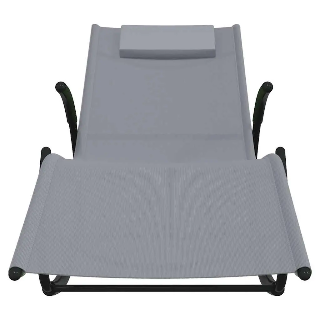 Rocking Sun Lounger Grey Ergonomic Reclined Textilene Mesh Steel Frame Outdoor