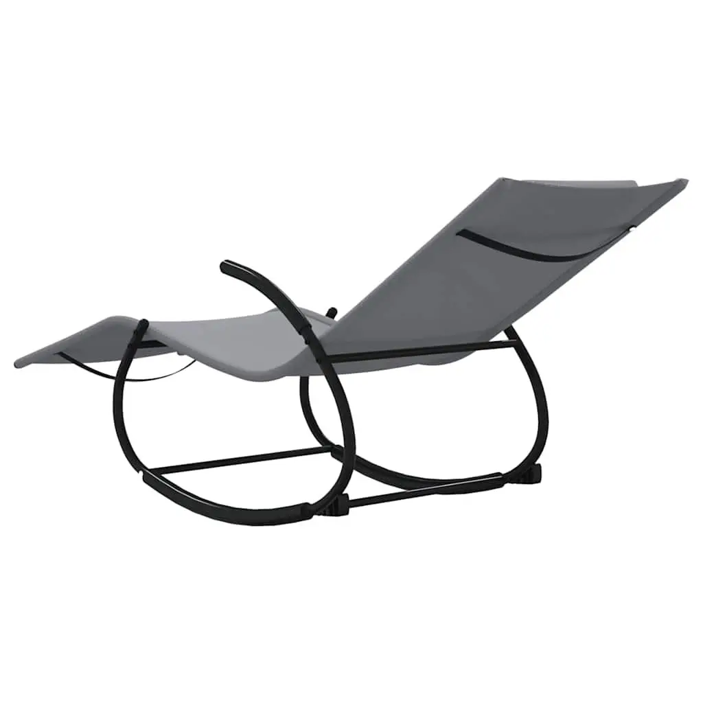 Rocking Sun Lounger Grey Ergonomic Reclined Textilene Mesh Steel Frame Outdoor