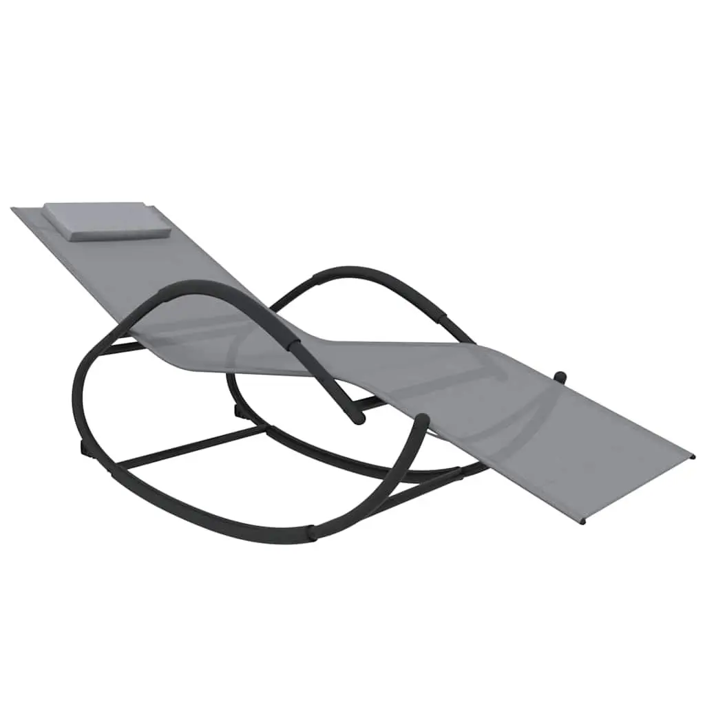 Rocking Sun Lounger Grey Ergonomic Textilene Mesh Outdoor Chair