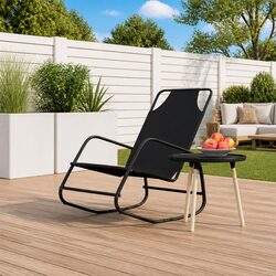Rocking Sun Lounger Black Steel Frame Textilene Mesh Outdoor Garden Relaxation