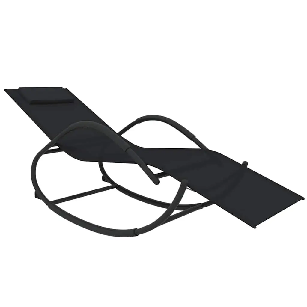 Sun Loungers Rocking Chair 2 pcs Black Steel Textilene Outdoor Garden Relaxing
