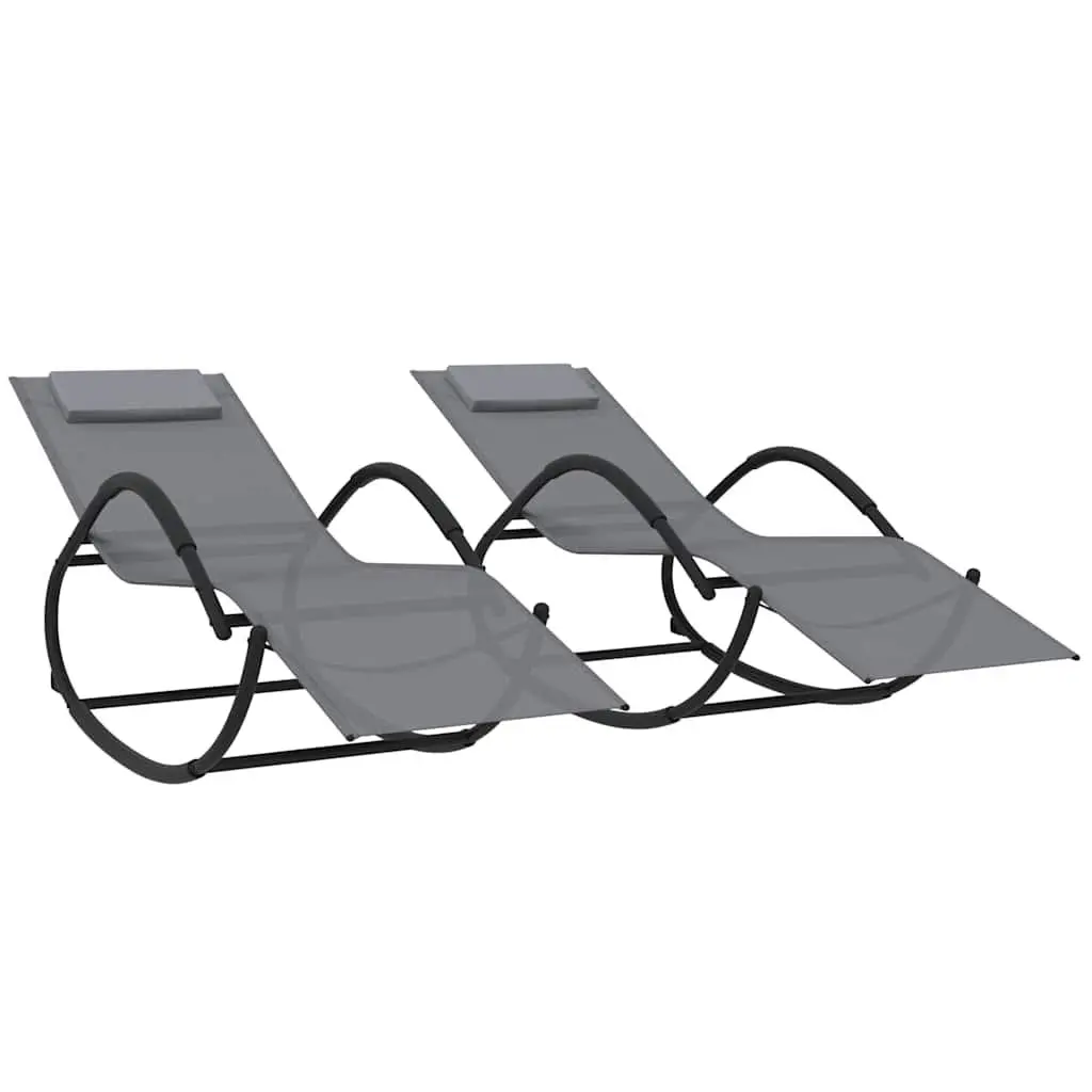 Sun Loungers Rocking Chair Grey 2pc Set Outdoor Garden Relaxation Swing Lounger
