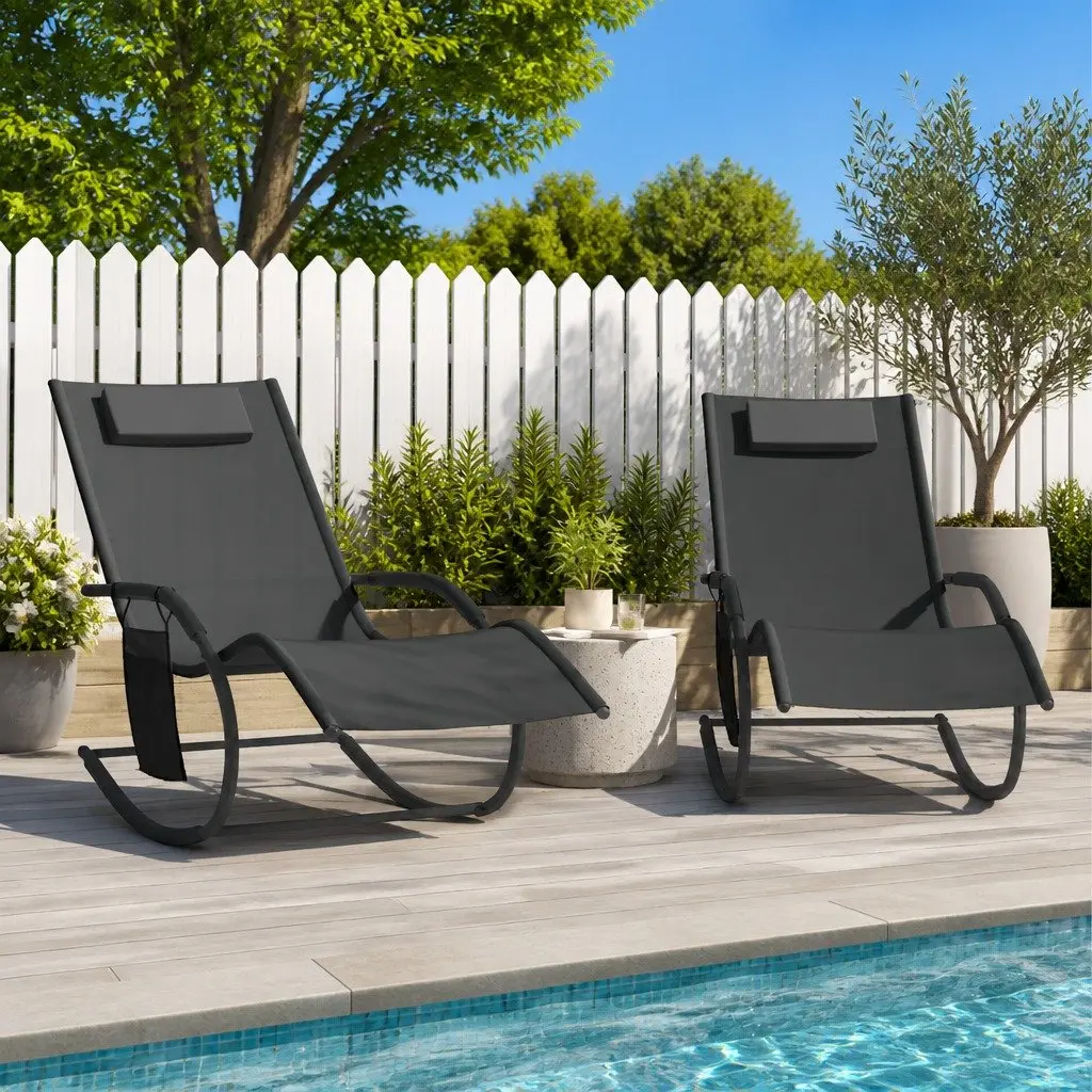 Rocking Sun Loungers 2 pcs Black Steel Textilene Outdoor Seating