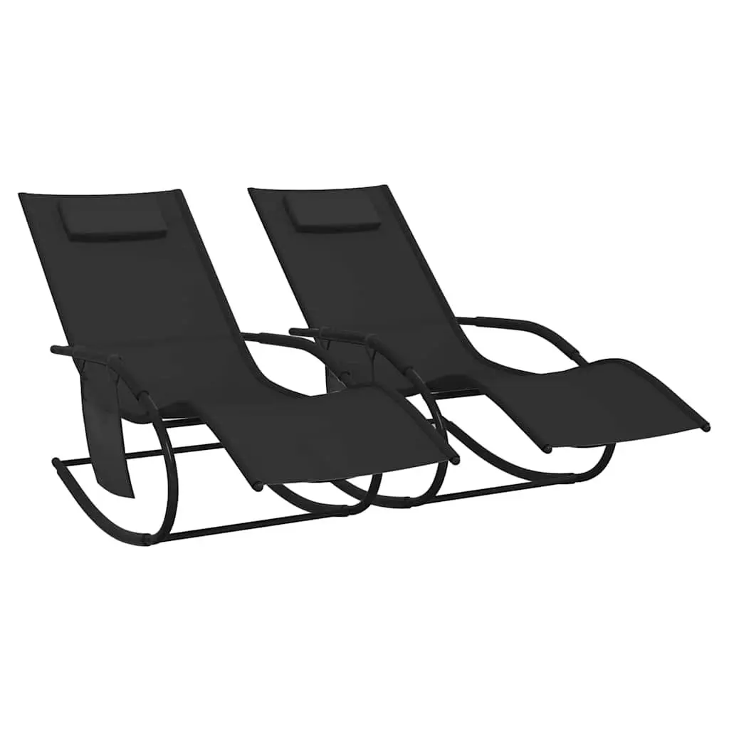 Rocking Sun Loungers 2 pcs Black Steel Textilene Outdoor Seating