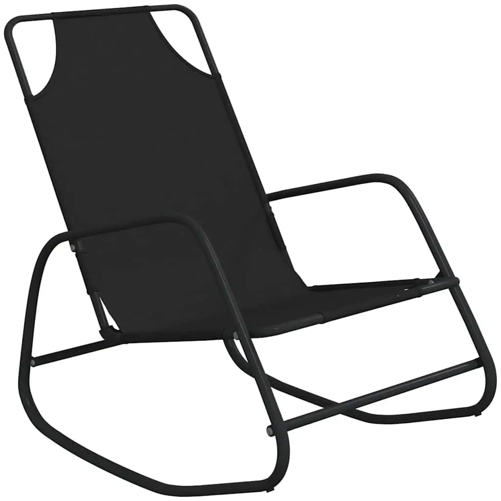 Rocking Sun Lounger Chair 2 pcs Black Steel Textilene Mesh Outdoor Furniture