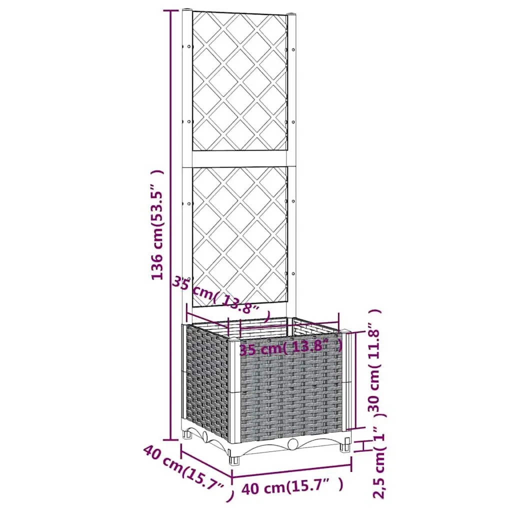 Garden Planter with Trellis Grey 40x40x136cm