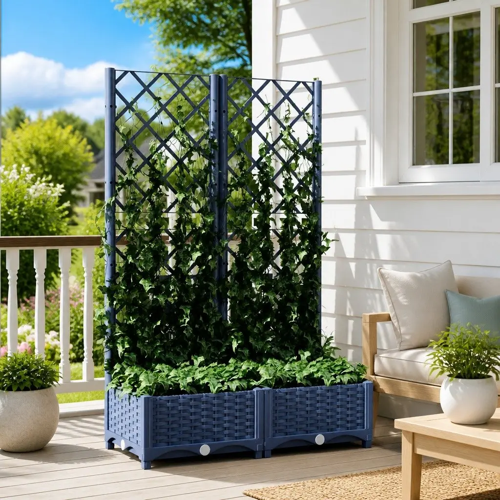 Garden Planter with Trellis Grey 80x40x121.5cm Outdoor Climbing Plants Support