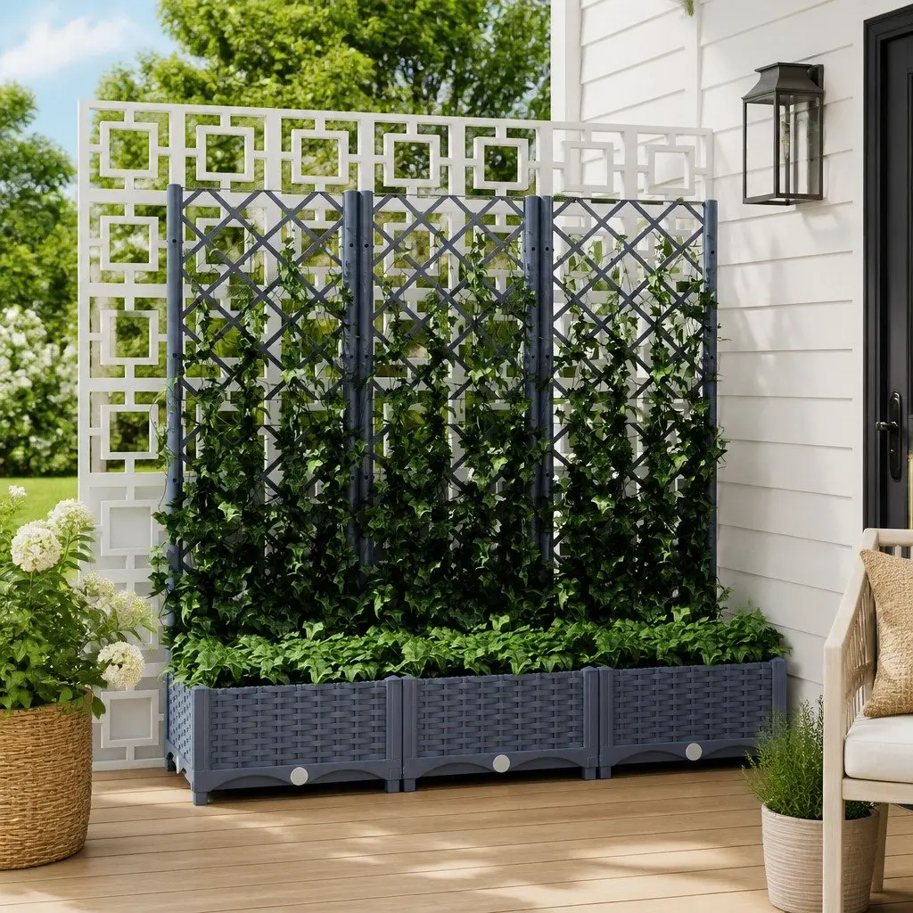 Garden Planter with Trellis Grey 120x40x121.5cm