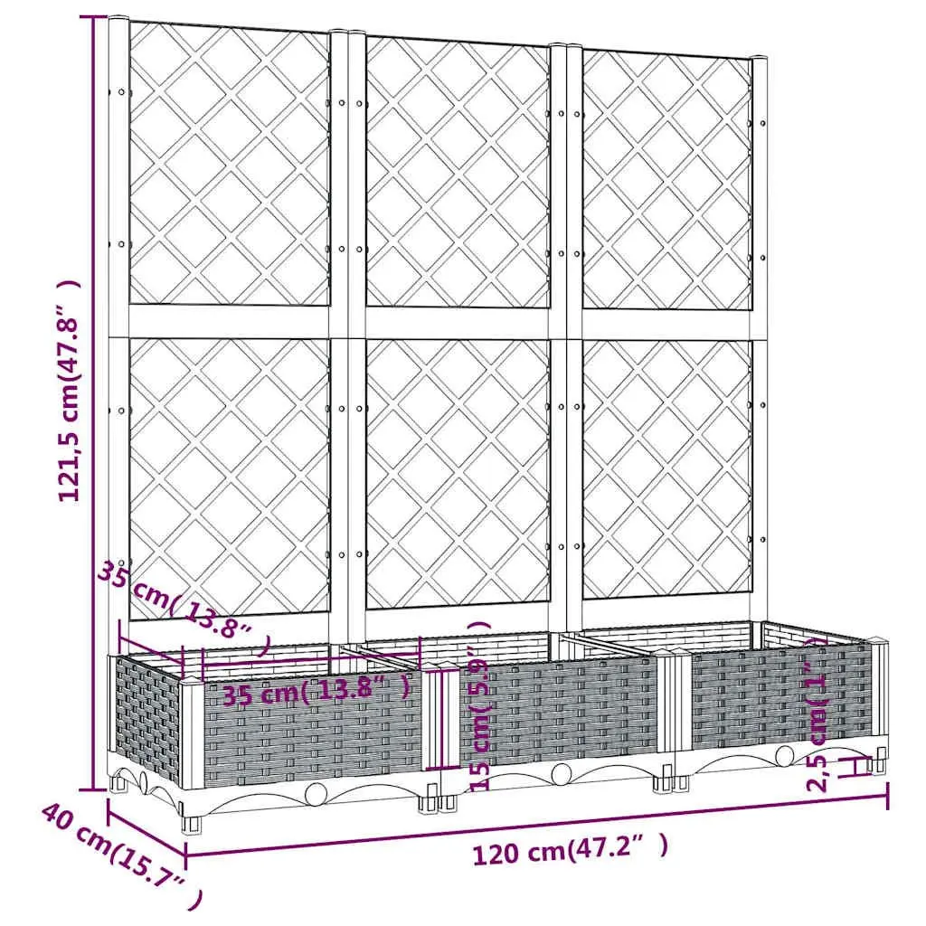 Garden Planter with Trellis Grey 120x40x121.5cm