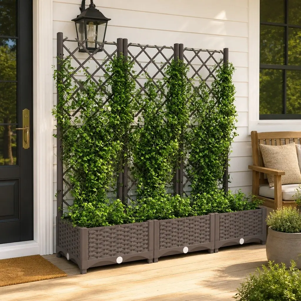 Garden Planter with Trellis Weather-resistant Brown 120 x 40 x 121.5 cm