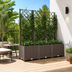Garden Planter with Trellis Brown Outdoor Climbing Plants Support Flowers Pots