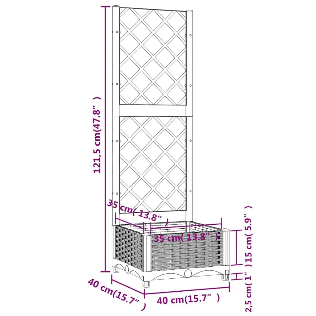 Garden Planter with Trellis Black Outdoor Planter Box 40 x 40 x 121.5 cm