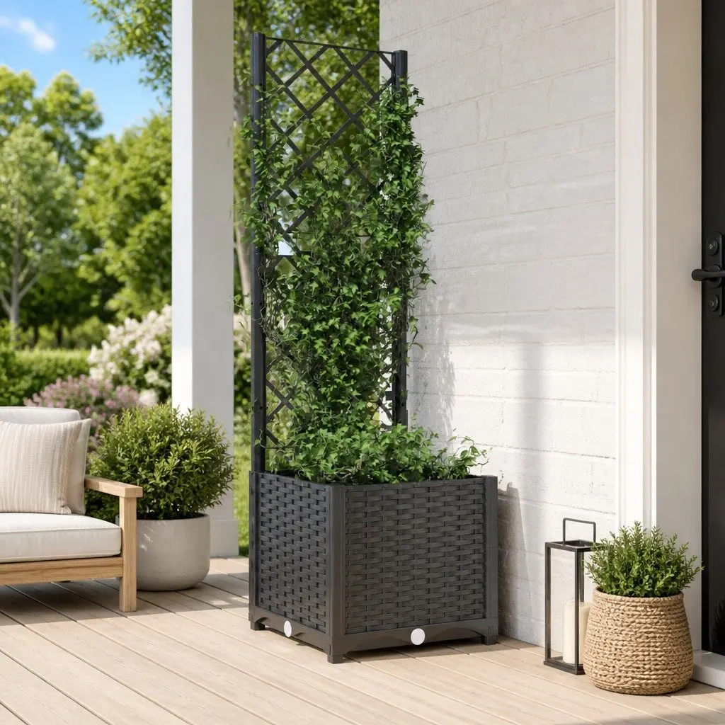 Garden Planter with Trellis Black 40x40x136cm