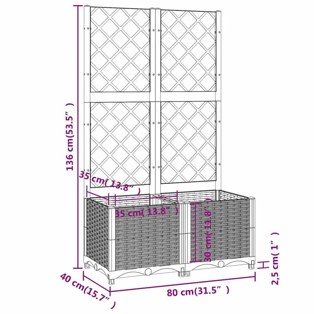 Garden Planter with Trellis Weather-Resistant Black 80x40x136cm