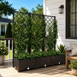 Garden Planter with Trellis Black Outdoor Flower Pot Climbing Plant Support