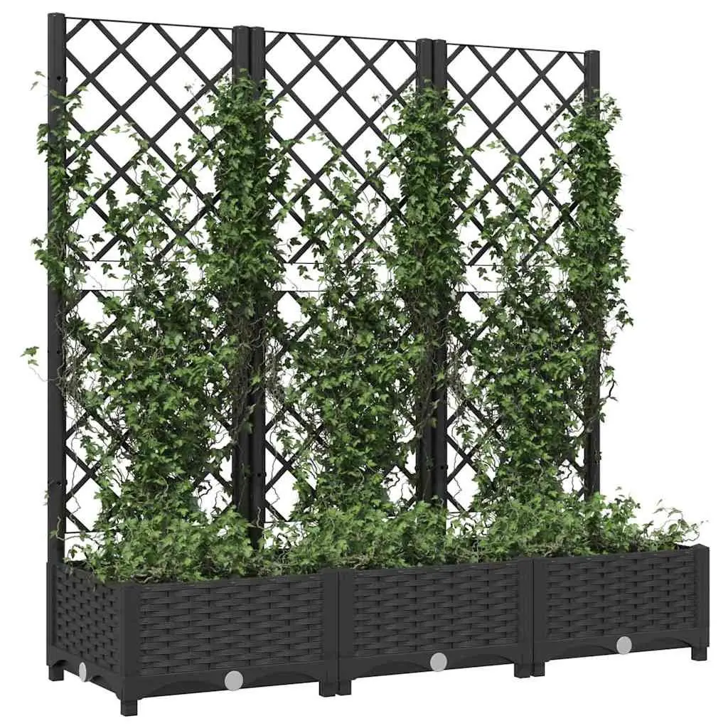 Garden Planter with Trellis Black 120 x 40 x 121.5 cm Outdoor Flower Pot Climbing Plant Support