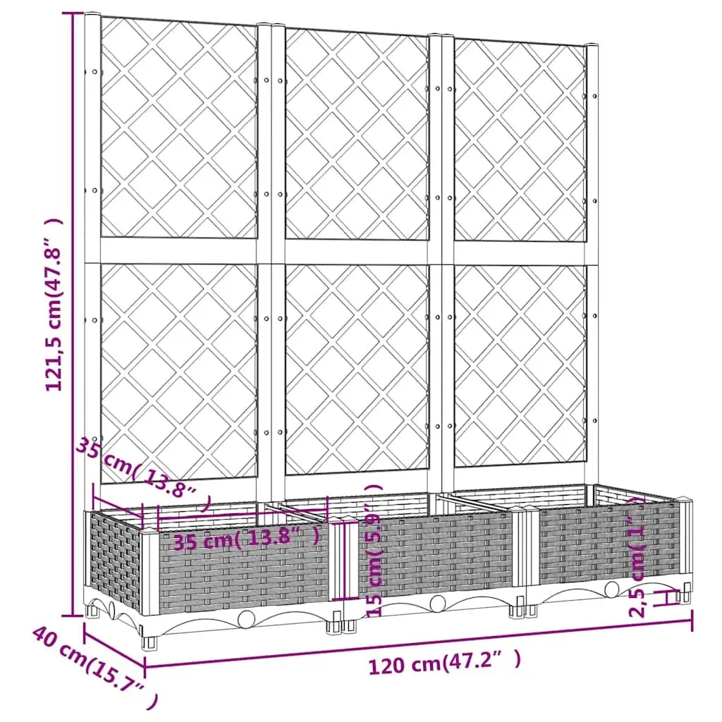 Garden Planter with Trellis Black 120 x 40 x 121.5 cm Outdoor Flower Pot Climbing Plant Support