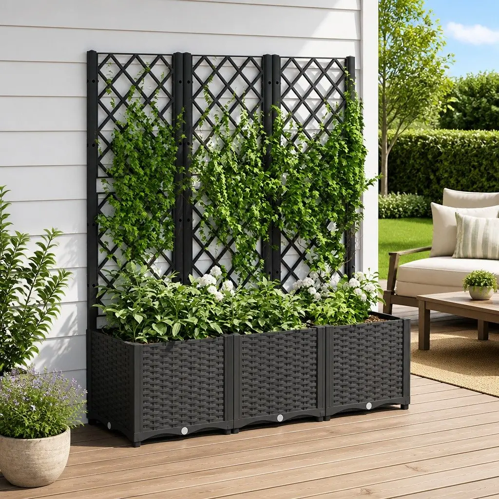 Garden Planter with Trellis Black 120x40x136cm Raised Planter for Climbing Plants