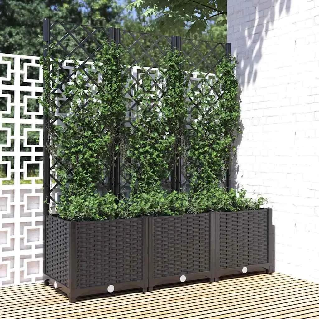 Garden Planter with Trellis Black 120x40x136cm Raised Planter for Climbing Plants