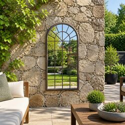 Garden Mirror Outdoor Decor Wall Mount Cream Iron Frame 90x45cm Antique Effect