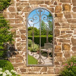 Garden Mirror Outdoor Decor Wall Mount Antique Iron Cream 100x45 cm Reflection