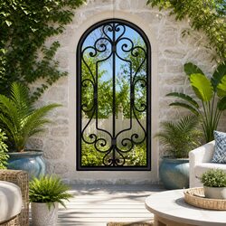 Garden Mirror Black 100x45cm Iron Outdoor Wall Mount Decor Reflective Feature