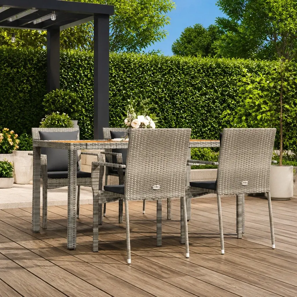 Outdoor Furniture Set 5 Piece Grey Rattan Dining Configuration with Cushions