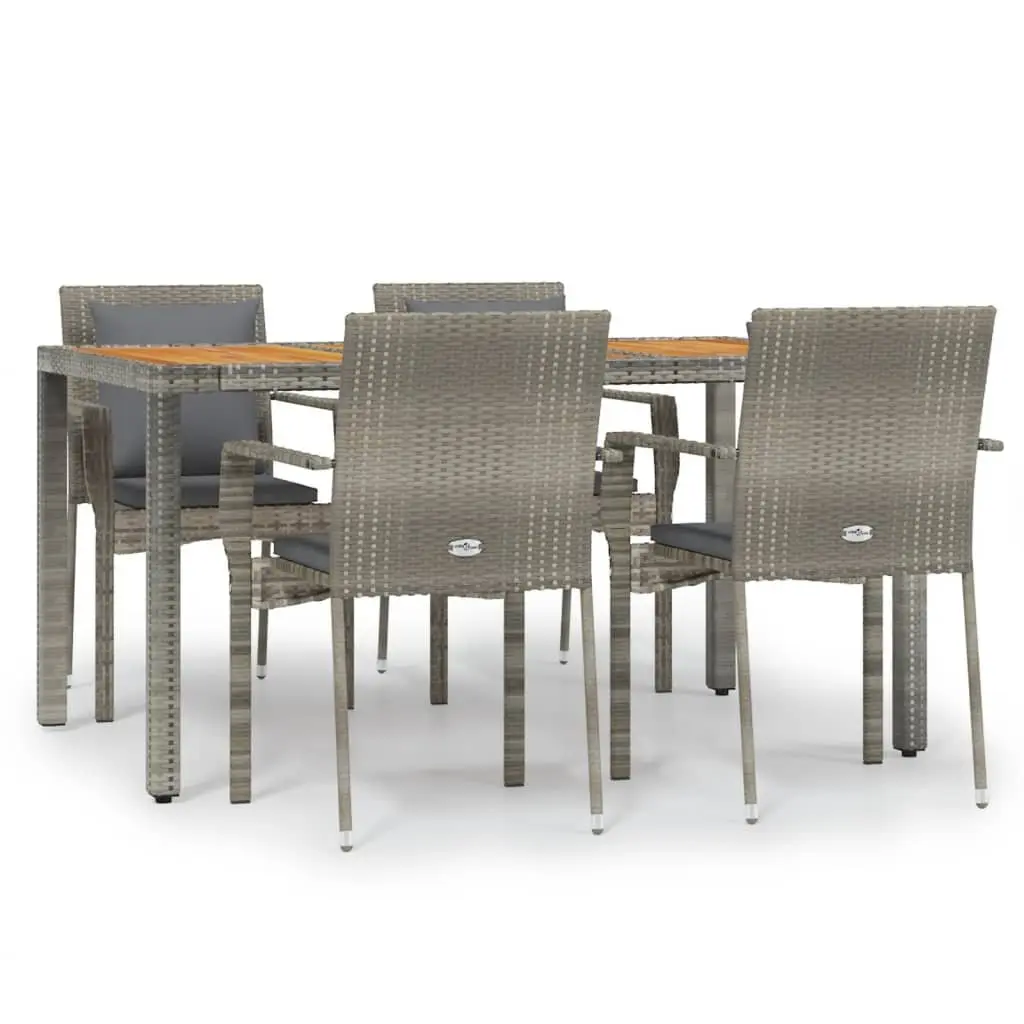 Outdoor Furniture Set 5 Piece Grey Rattan Dining Configuration with Cushions