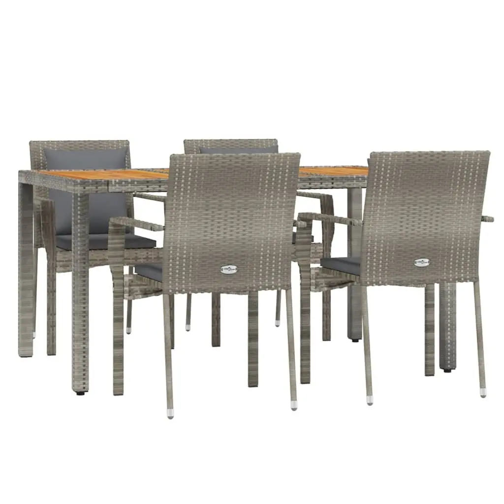 Outdoor Furniture Set 5 Piece Grey Rattan Dining Configuration with Cushions