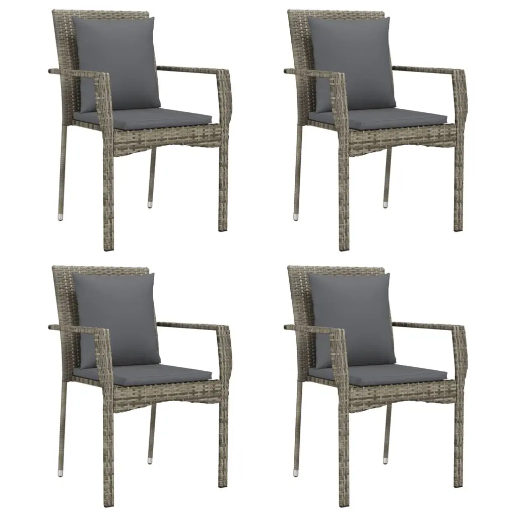 Outdoor Furniture Set 5 Piece Grey Rattan Dining Configuration with Cushions
