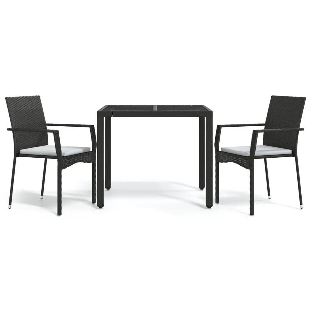 Garden Dining Set Black Poly Rattan 3 Piece Outdoor Patio Furniture