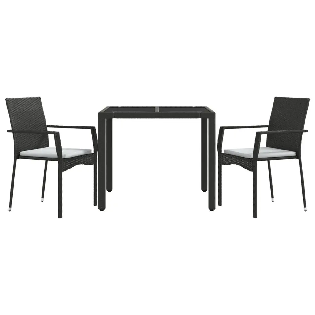 Garden Dining Set Black Poly Rattan 3 Piece Outdoor Patio Furniture
