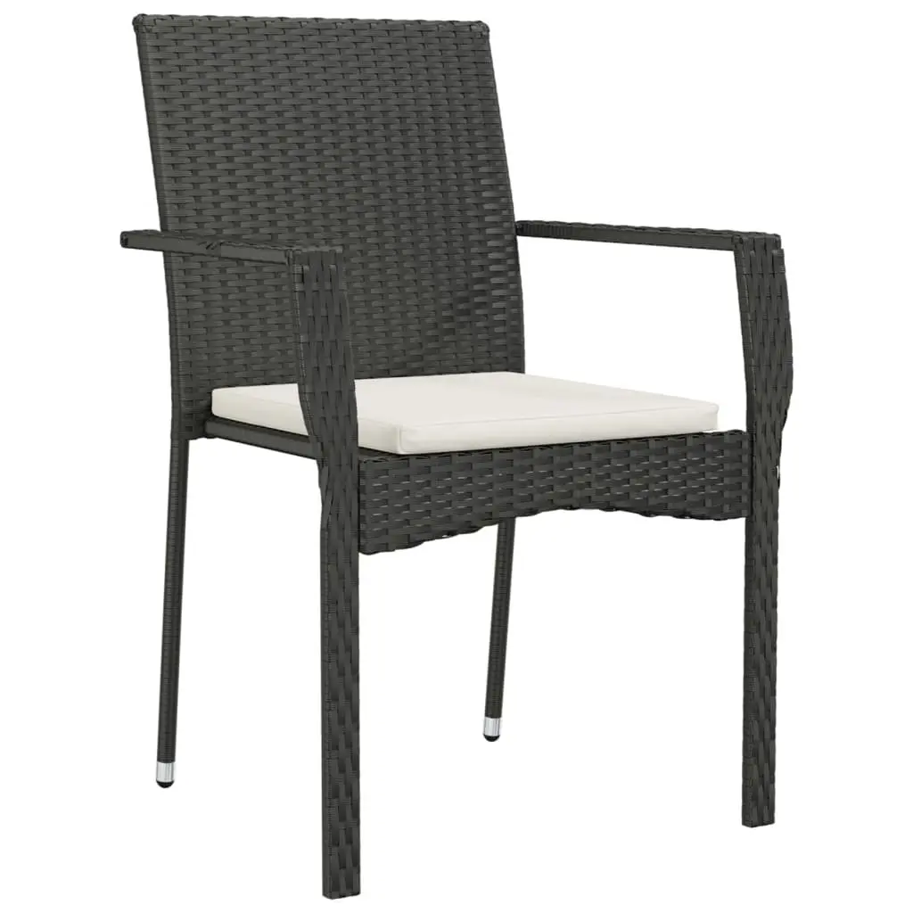 5 Piece Outdoor Garden Dining Set Black Poly Rattan Chairs Table Cushions
