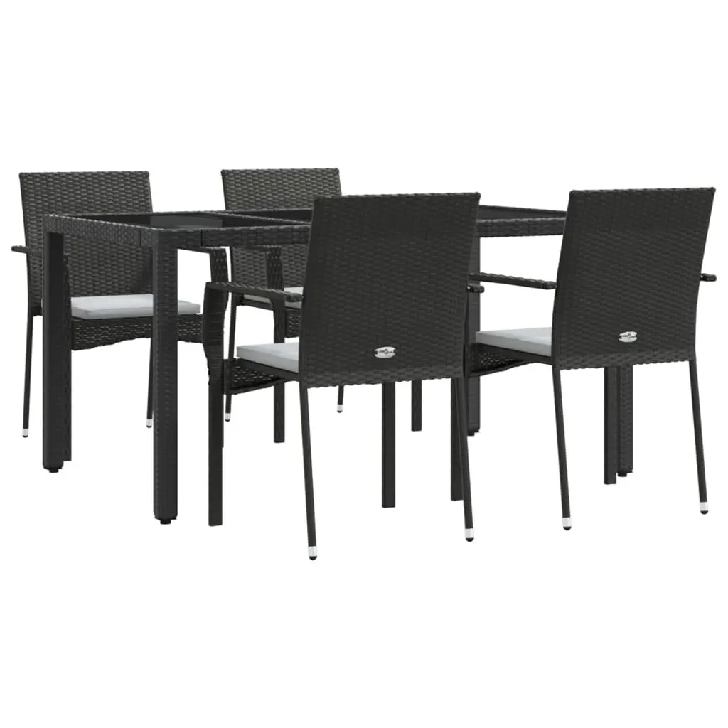 Garden Dining Set 5 Piece Outdoor Patio Furniture Black Poly Rattan Chairs Table