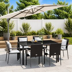 7 Piece Outdoor Dining Set Garden Patio Furniture with Cushions Black