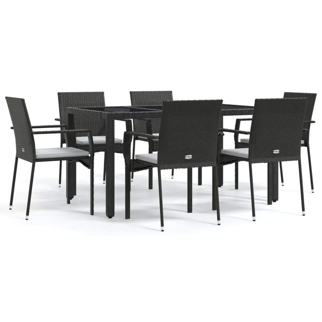 7 Piece Outdoor Dining Set Garden Patio Furniture with Cushions Black