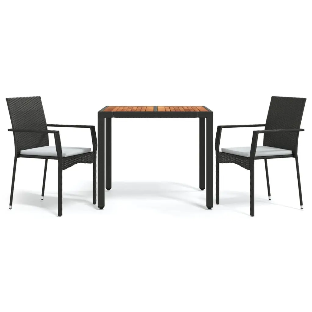 Garden Dining Set 3 Piece Weather-Resistant PE Rattan Black Patio Furniture
