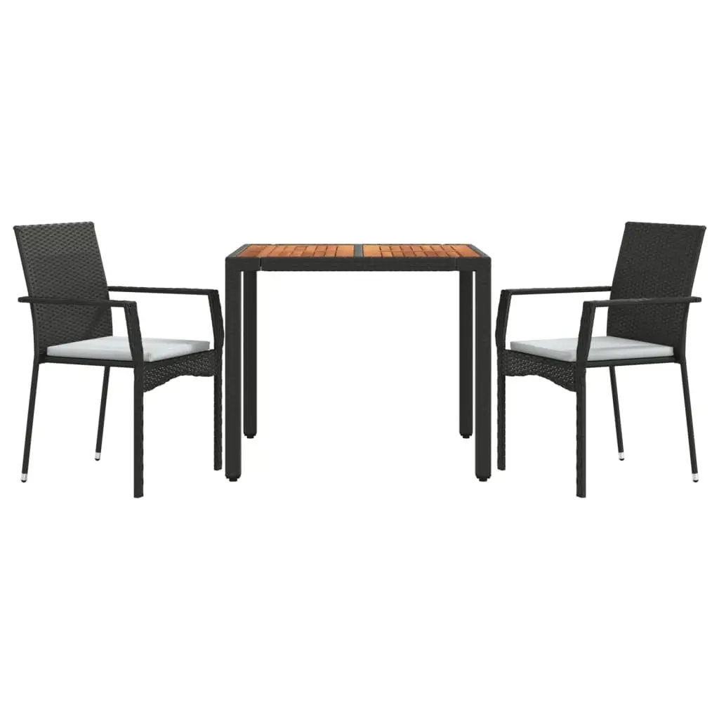 Garden Dining Set 3 Piece Weather-Resistant PE Rattan Black Patio Furniture