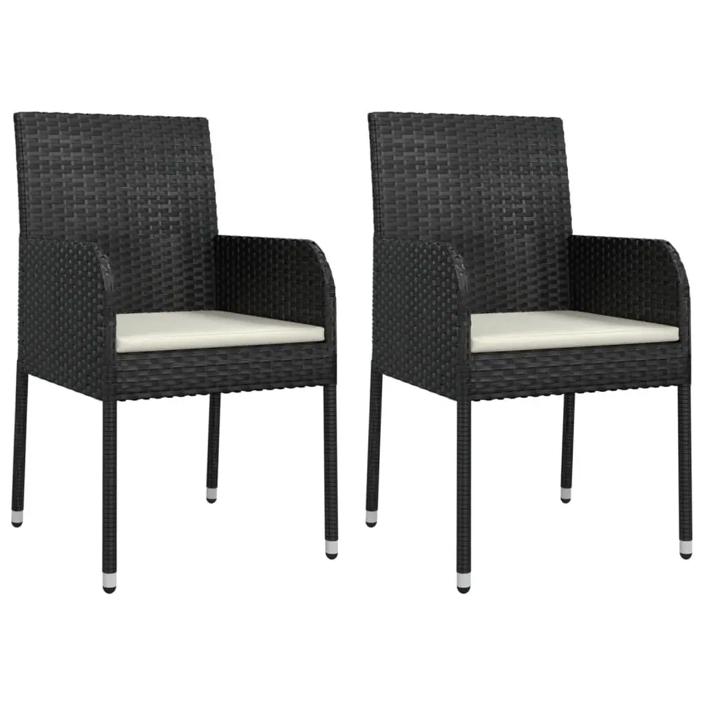 Garden Dining Set Modular Weather-Resistant 3 Piece Black Poly Rattan with Tempered Glass Top