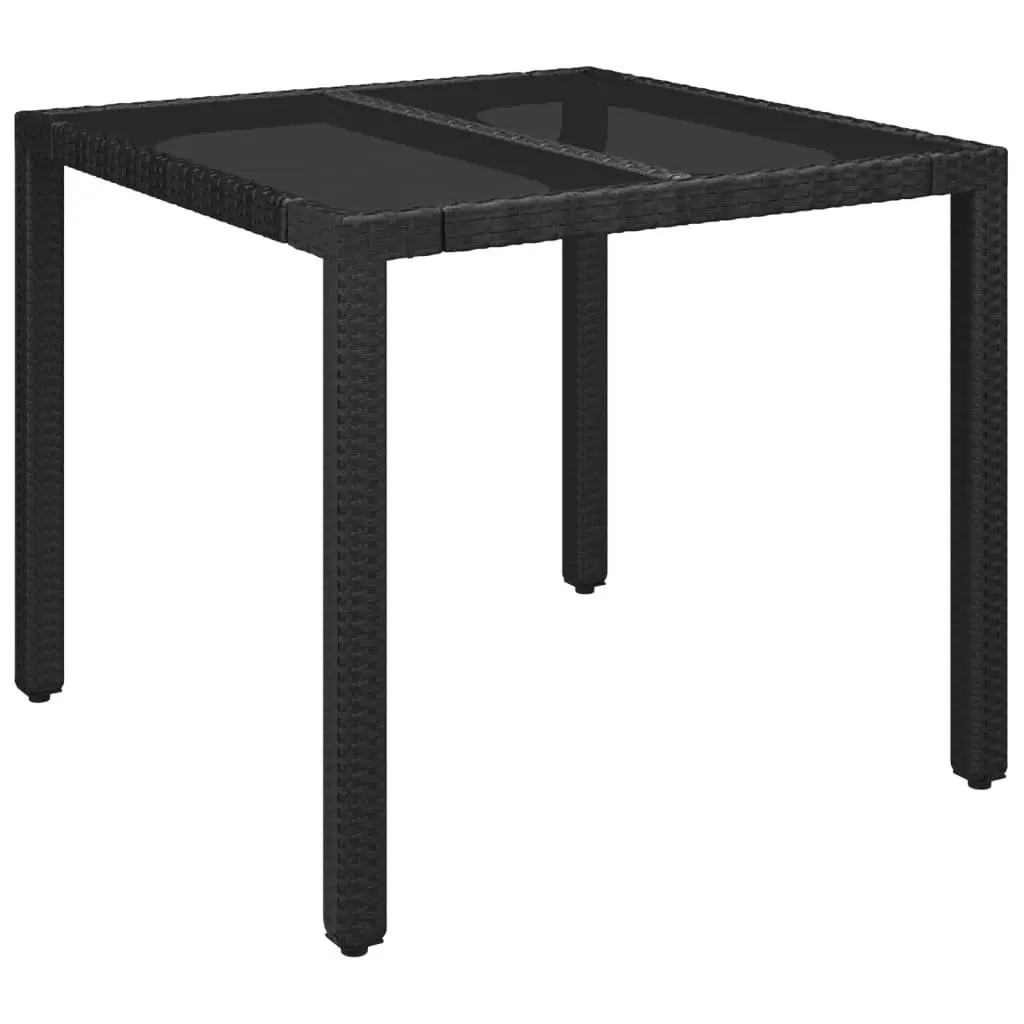 Garden Dining Set Modular Weather-Resistant 3 Piece Black Poly Rattan with Tempered Glass Top