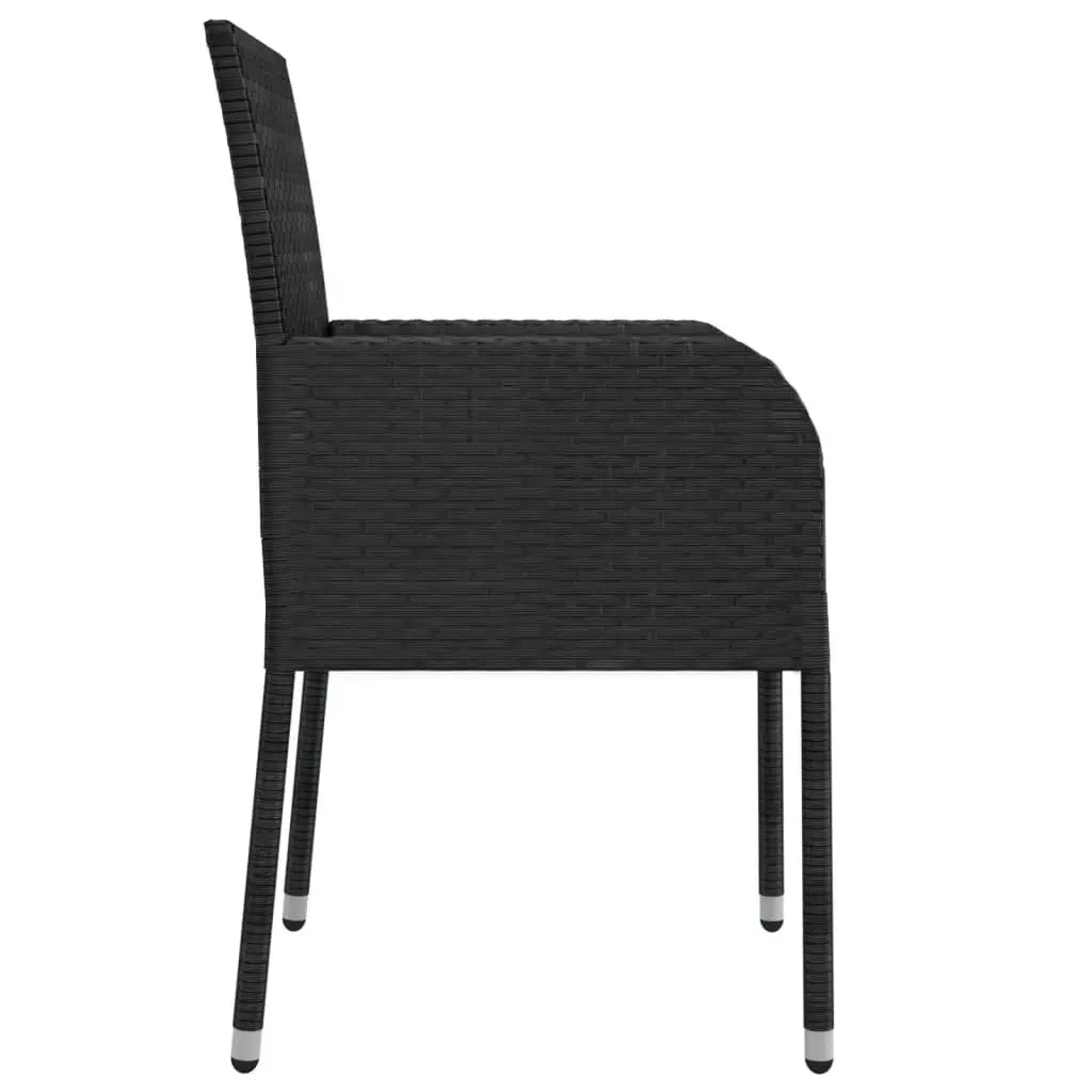 Garden Dining Set Modular Weather-Resistant 3 Piece Black Poly Rattan with Tempered Glass Top