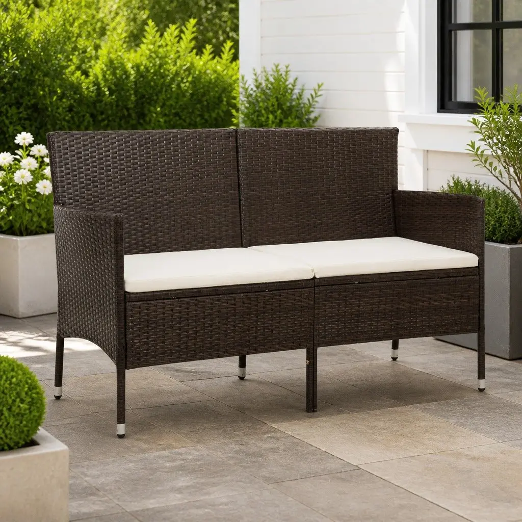 Outdoor Sofa 3-Seater Brown Poly Rattan with Cushions